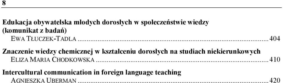 ..404 Znaczenie wiedzy chemicznej w kształceniu dorosłych na studiach