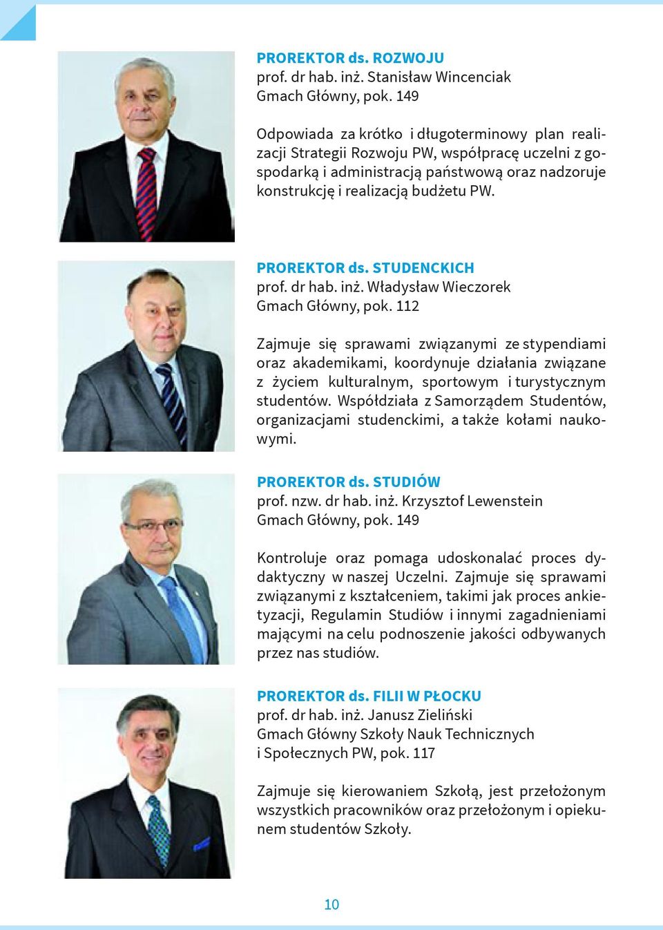 PROREKTOR ds. STUDENCKICH prof. dr hab. inż. Władysław Wieczorek Gmach Główny, pok.