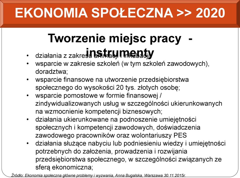 złotych osobę; wsparcie pomostowe w formie finansowej / zindywidualizowanych usług w szczególności ukierunkowanych na wzmocnienie kompetencji biznesowych; działania ukierunkowane na podnoszenie