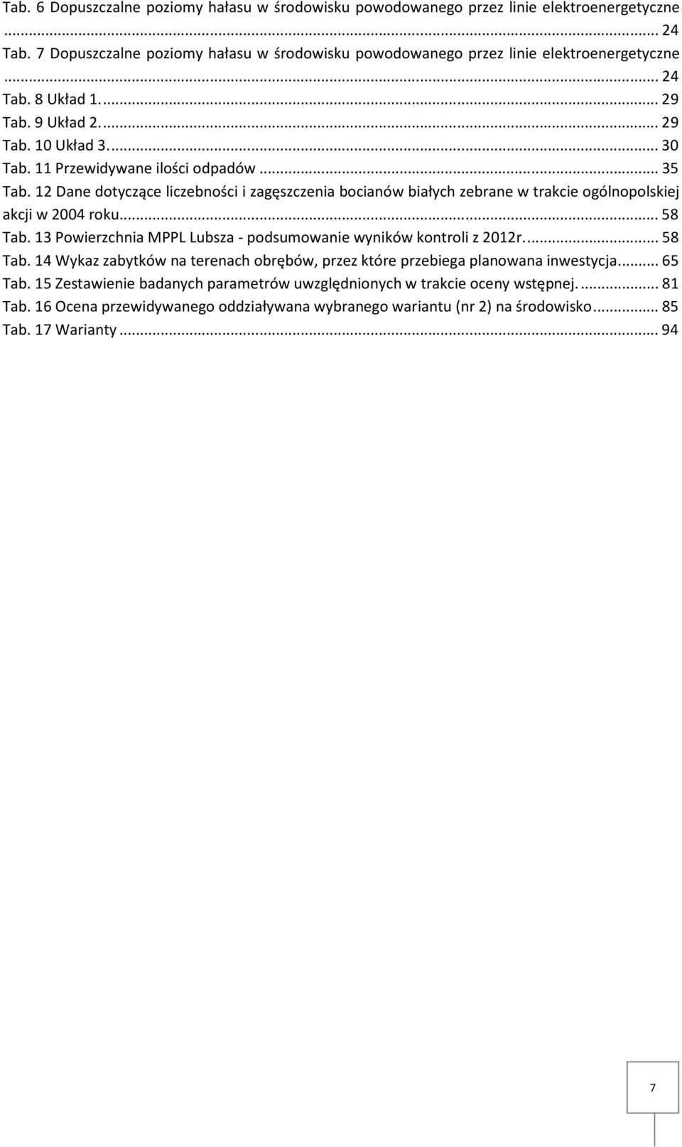 12 Dane dotyczące liczebności i zagęszczenia bocianów białych zebrane w trakcie ogólnopolskiej akcji w 2004 roku... 58 Tab.