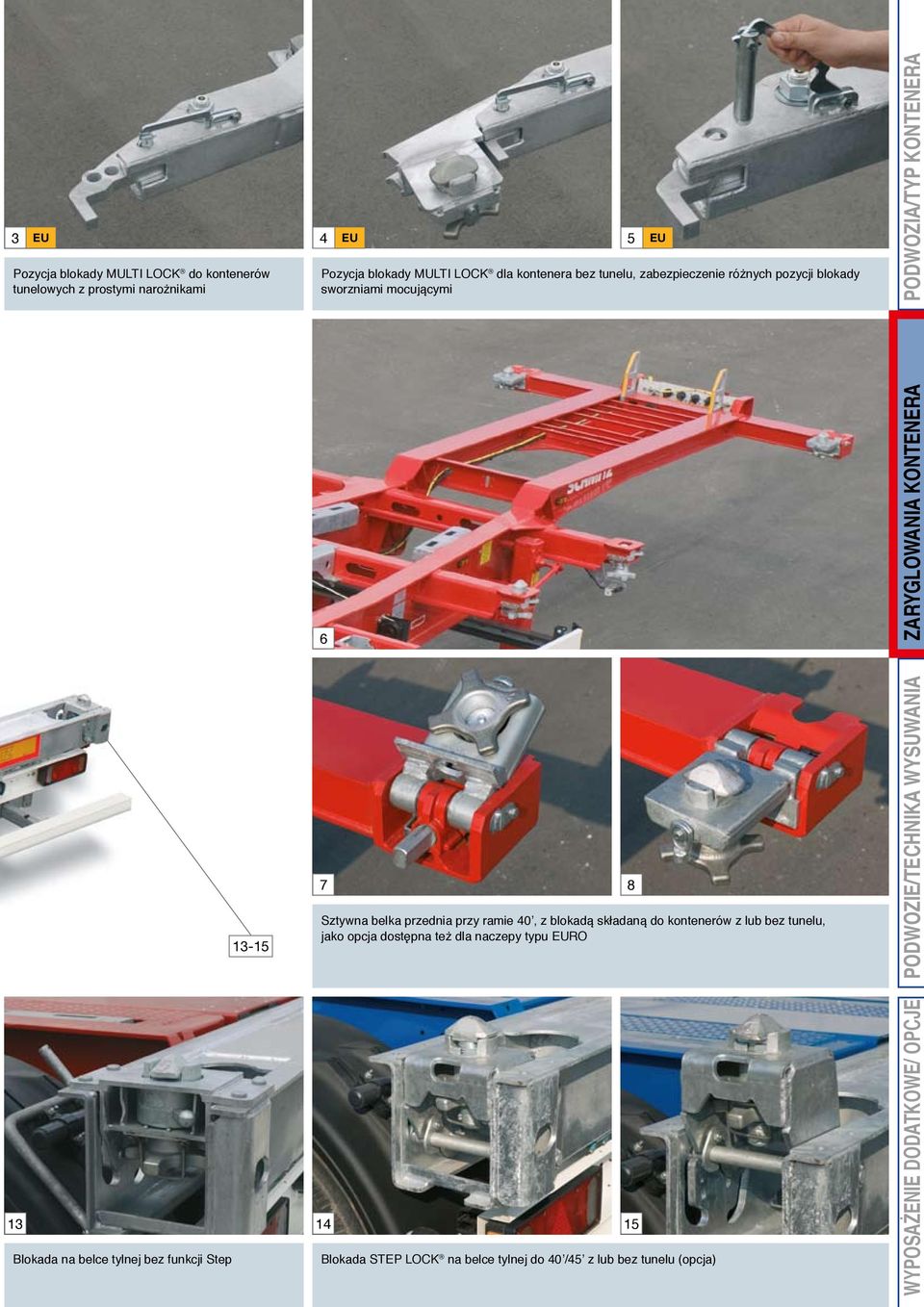 ramie 40, z blokadą składaną do kontenerów z lub bez tunelu, jako opcja dostępna też dla naczepy typu RO 14 15 Blokada STEP LOCK na belce