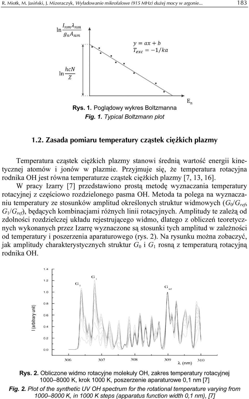 Przyjmuje się, że temperatura rotacyjna rodnika OH jest równa temperaturze cząstek ciężkich plazmy [7, 13, 16].