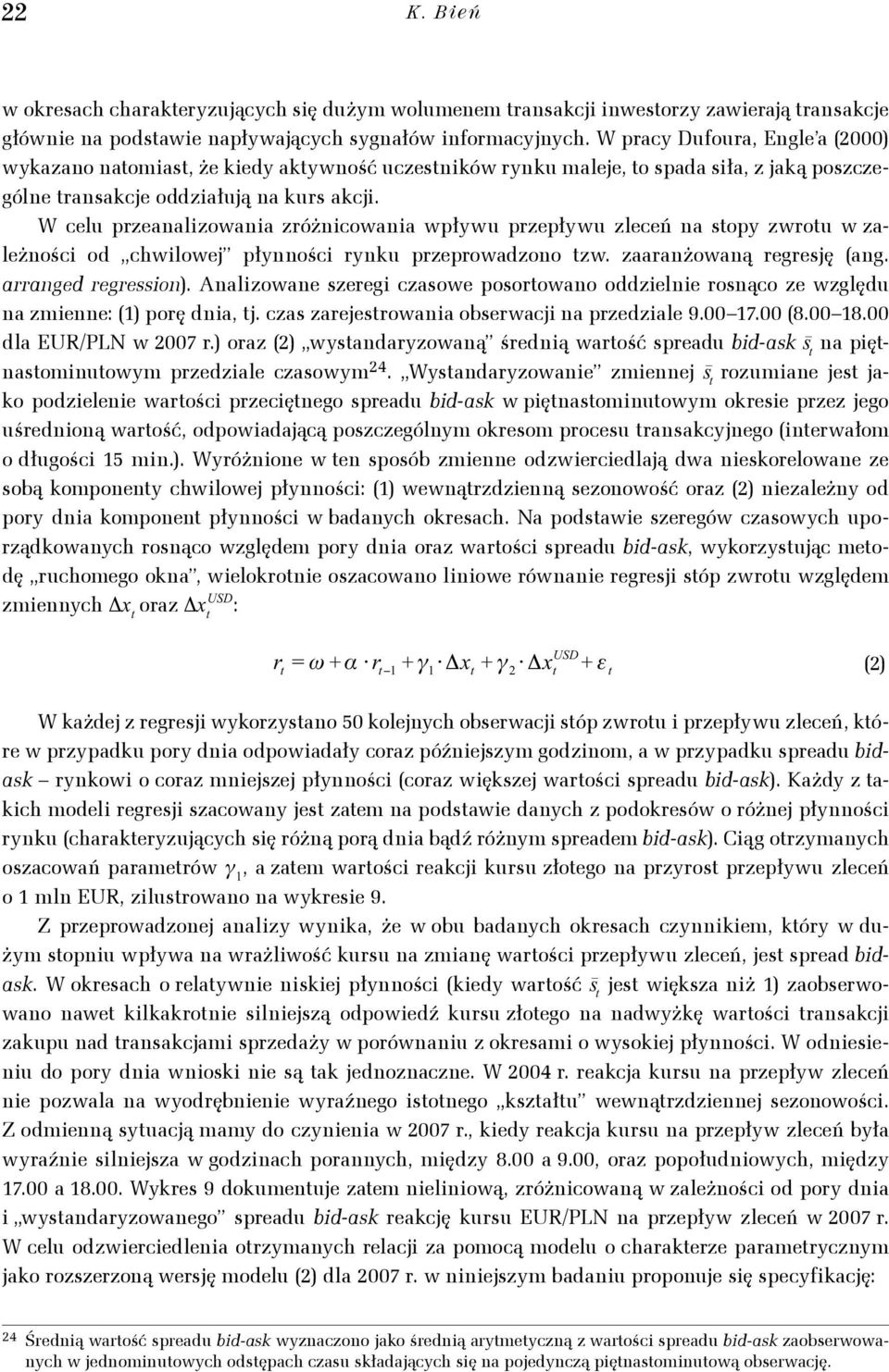 c rjrown orwcj n prd 9. 7. 8. 8. EURPLN w 7 r. or P wndrowną P śrdną wrość prdu d-k n pęnomnuowm prd cowm.