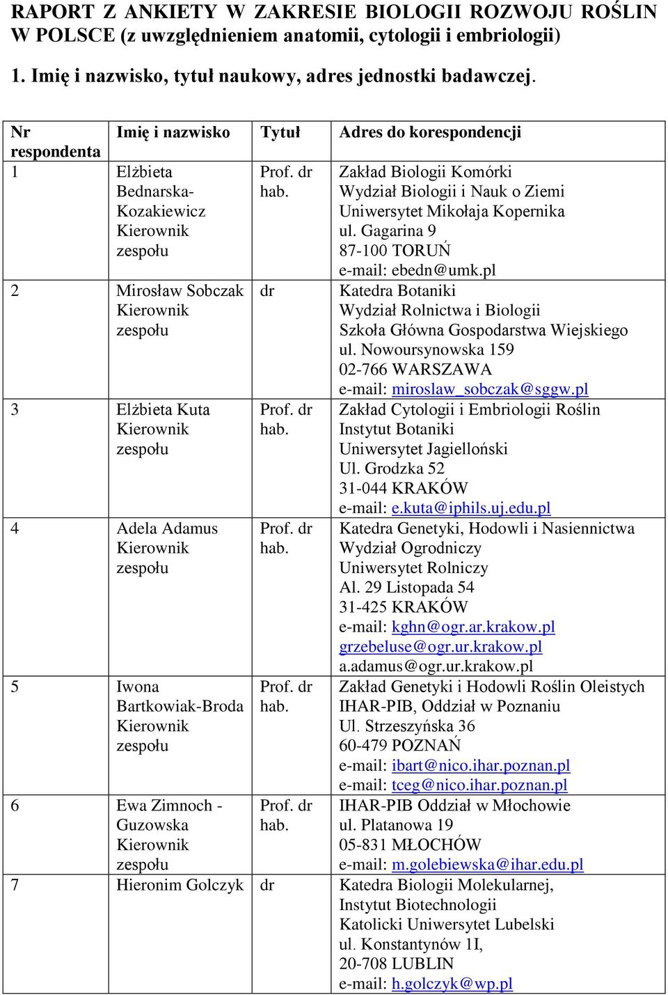 Zakład Biologii Komórki Wydział Biologii i Nauk o Ziemi Uniwersytet Mikołaja Kopernika ul. Gagarina 9 87-100 TORUŃ e-mail: ebedn@umk.