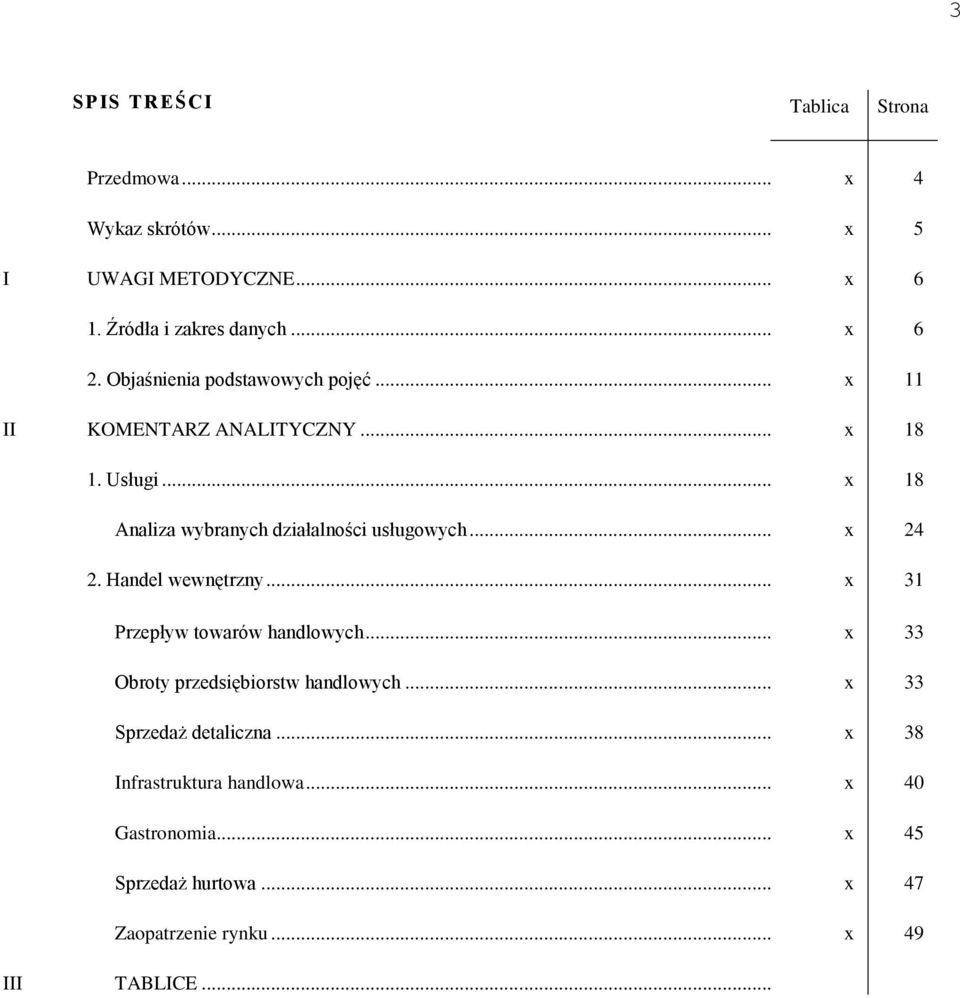 .. x 24 2. Handel wewnętrzny... x 31 Przepływ towarów handlowych... x 33 Obroty przedsiębiorstw handlowych.