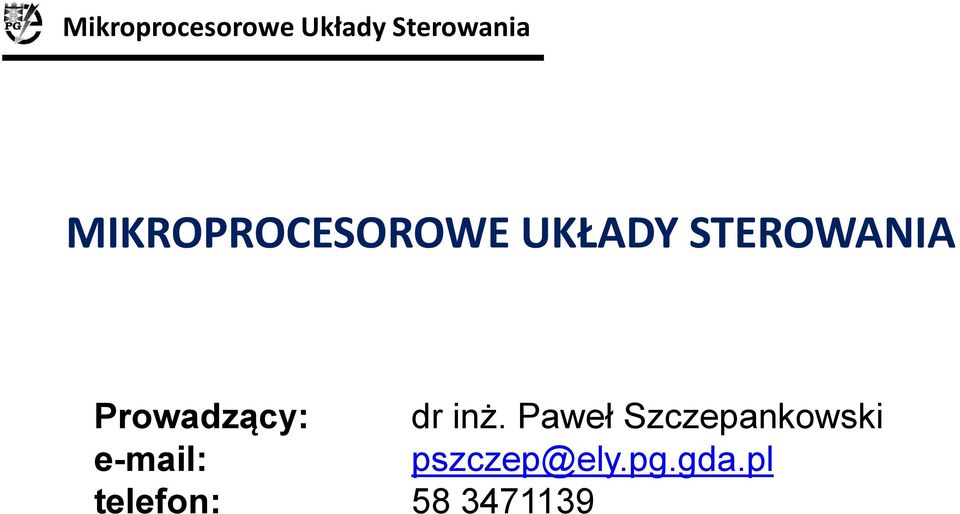 Prowadzący: dr inż.