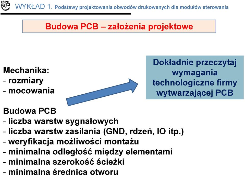 Mechanika: - rozmiary - mocowania Dokładnie przeczytaj wymagania technologiczne firmy wytwarzającej PCB