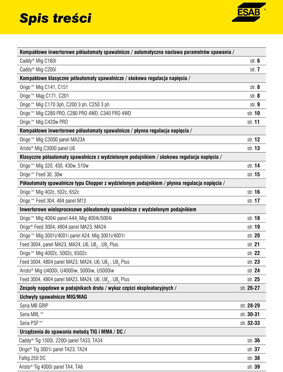 9 Origo Mig C280 PRO, C280 PRO 4WD, C340 PRO 4WD str. 10 Origo Mig C420w PRO str. 11 Kompaktowe inwertorowe półautomaty spawalnicze / płynna regulacja napi cia / Origo Mig C3000 panel MA23A str.