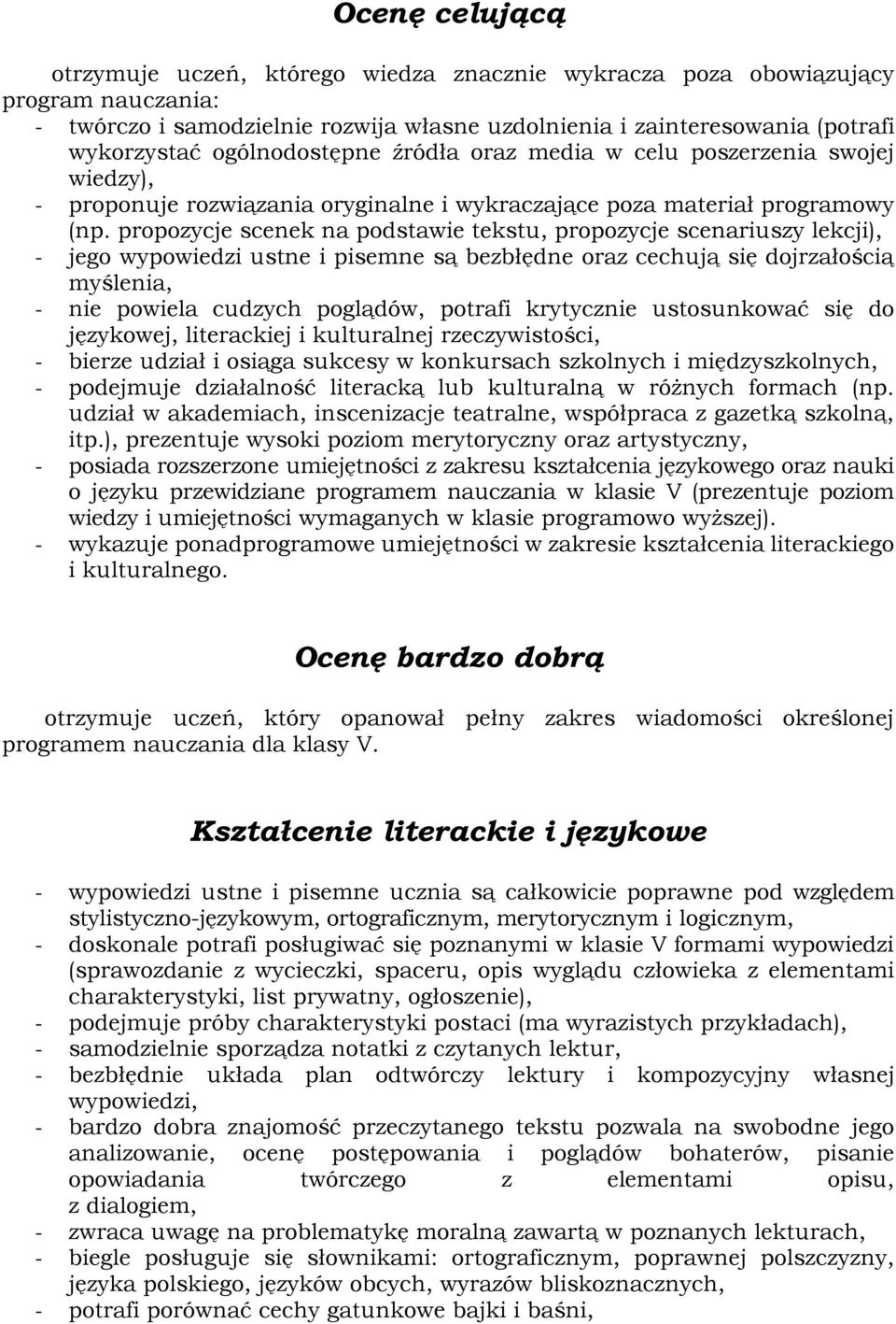 propozycje scenek na podstawie tekstu, propozycje scenariuszy lekcji), - jego wypowiedzi ustne i pisemne są bezbłędne oraz cechują się dojrzałością myślenia, - nie powiela cudzych poglądów, potrafi