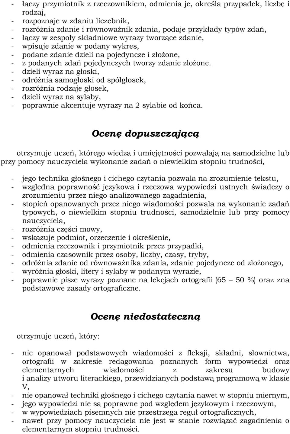 - dzieli wyraz na głoski, - odróżnia samogłoski od spółgłosek, - rozróżnia rodzaje głosek, - dzieli wyraz na sylaby, - poprawnie akcentuje wyrazy na 2 sylabie od końca.