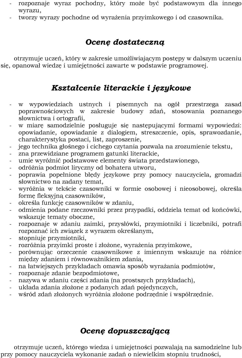 - w wypowiedziach ustnych i pisemnych na ogół przestrzega zasad poprawnościowych w zakresie budowy zdań, stosowania poznanego słownictwa i ortografii, - w miarę samodzielnie posługuje się