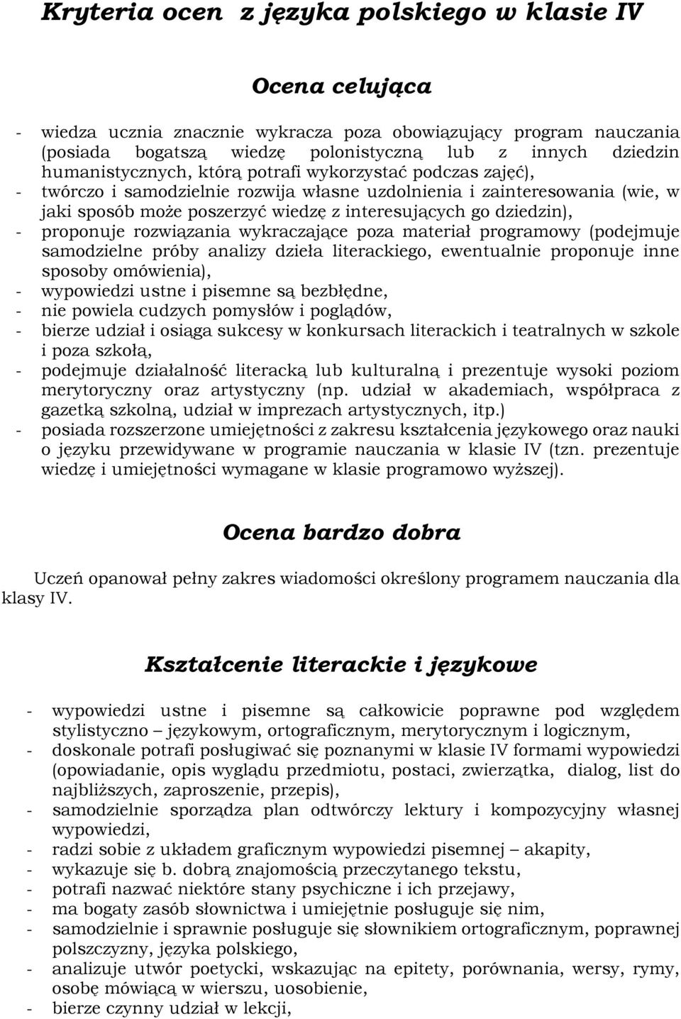 dziedzin), - proponuje rozwiązania wykraczające poza materiał programowy (podejmuje samodzielne próby analizy dzieła literackiego, ewentualnie proponuje inne sposoby omówienia), - wypowiedzi ustne i