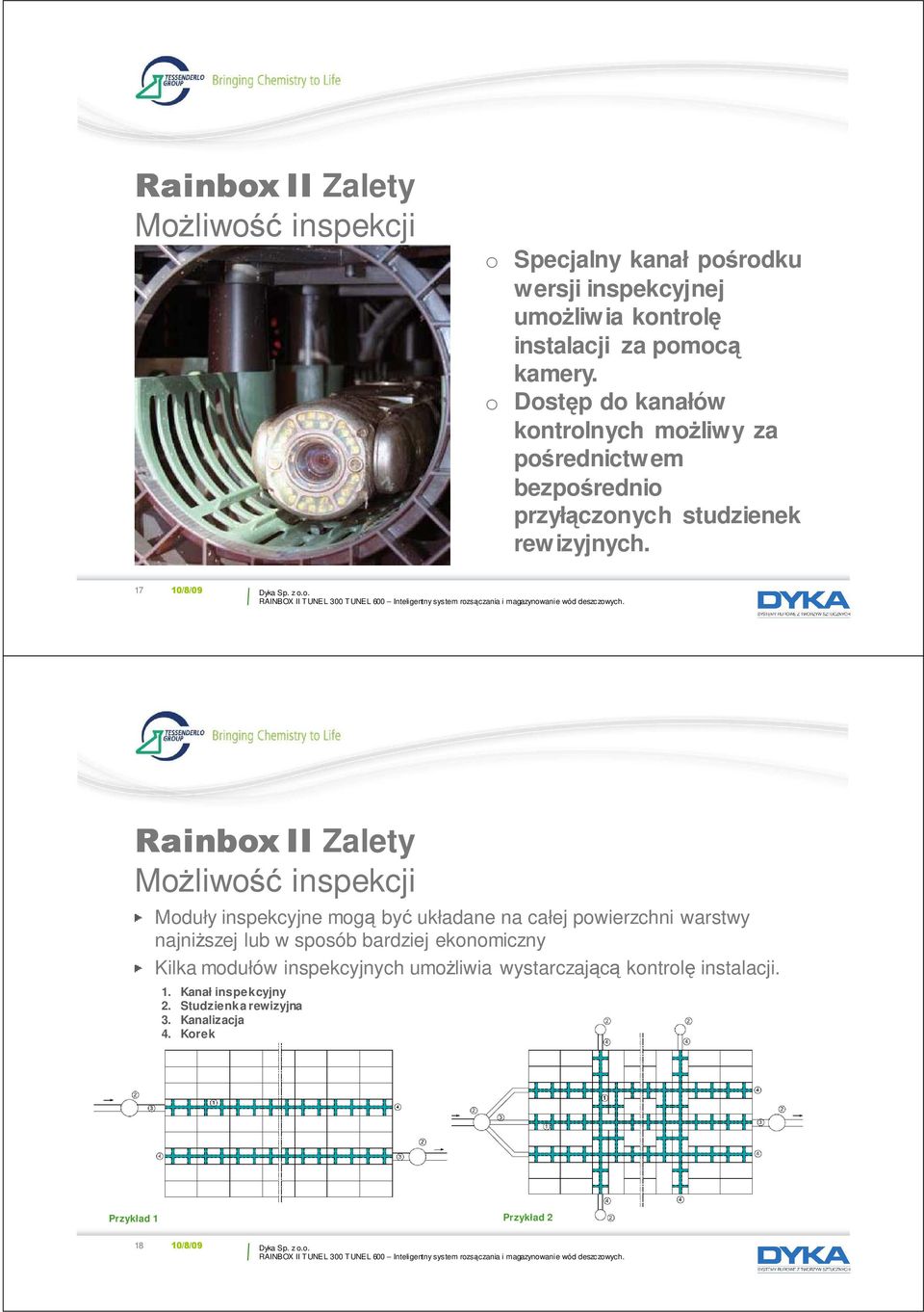 17 10/8/09 Rainbox II Zalety MoŜliwość inspekcji Moduły inspekcyjne mogą być układane na całej powierzchni warstwy najniŝszej lub w sposób
