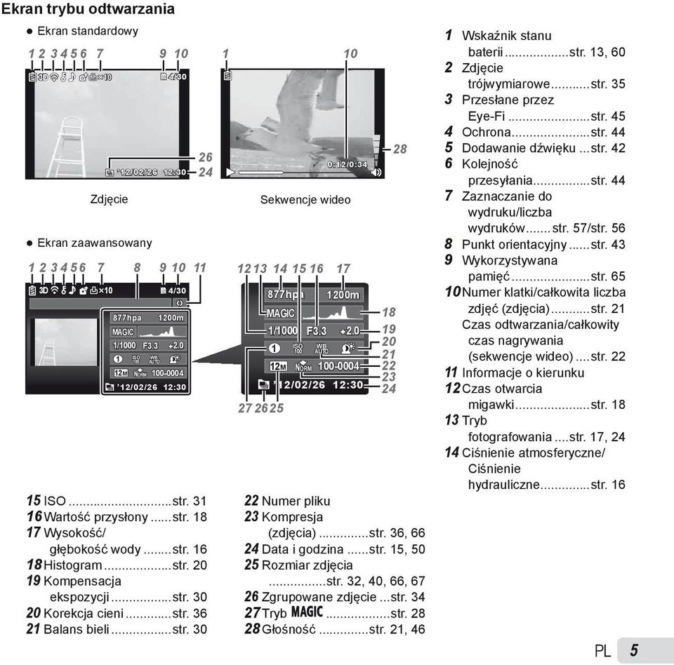 ..str. 36 21 Balans bieli...str. 30 10 0:12/0:34 Sekwencje wideo 8 9 10 11 12 13 14 15 16 17 877hpa MAGIC 1/1000 F3.3 1 12M 27 2625 ISO 100 NORM WB AUTO 1200m 2.
