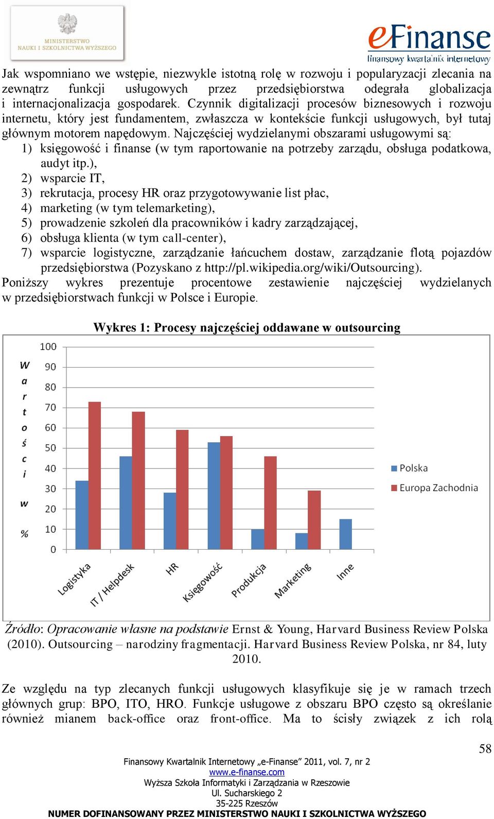 Najczęściej wydzielanymi obszarami usługowymi są: 1) księgowość i finanse (w tym raportowanie na potrzeby zarządu, obsługa podatkowa, audyt itp.