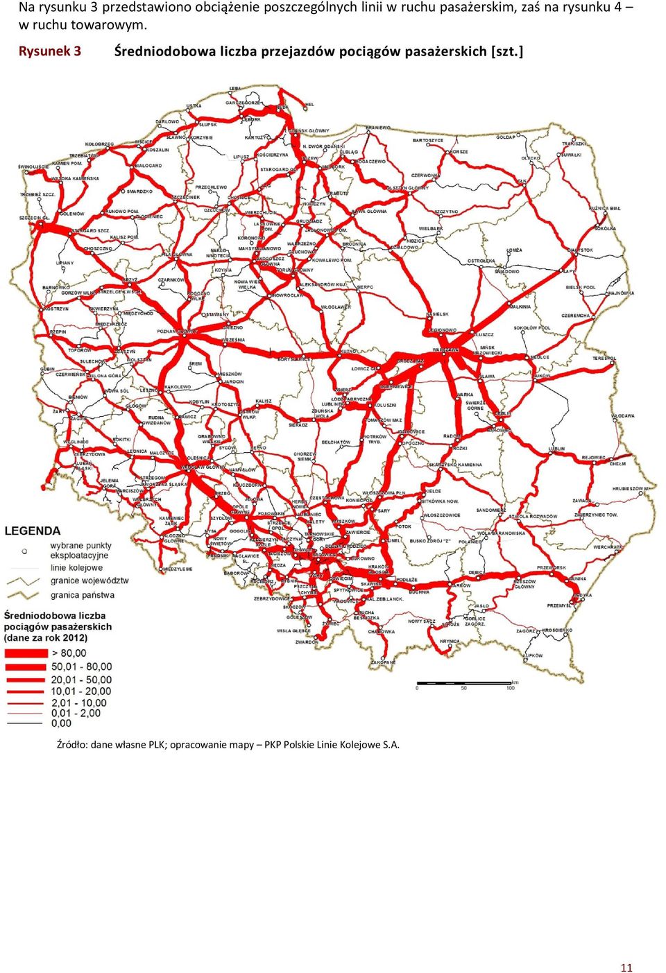 Rysunek 3 Średniodobowa liczba przejazdów pociągów pasażerskich