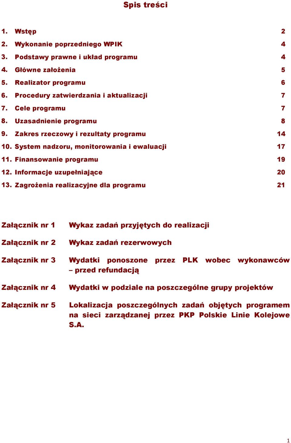 Zagrożenia realizacyjne dla programu 2 4 4 5 6 7 7 8 14 17 19 20 21 Załącznik nr 1 Załącznik nr 2 Załącznik nr 3 Załącznik nr 4 Załącznik nr 5 Wykaz zadań przyjętych do realizacji Wykaz zadań