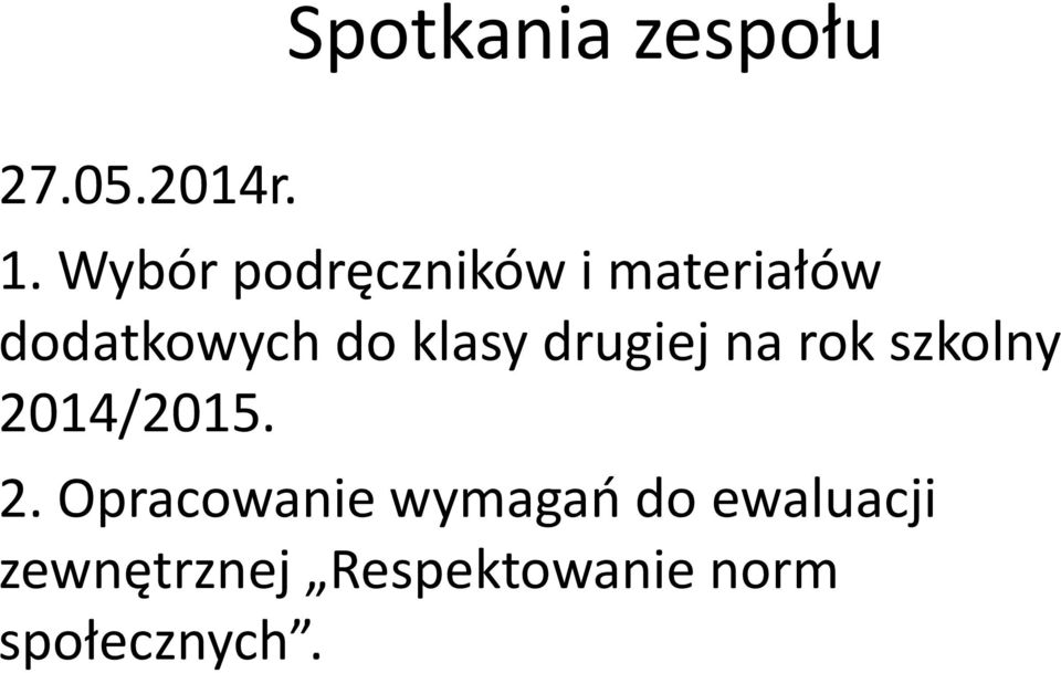 klasy drugiej na rok szkolny 20