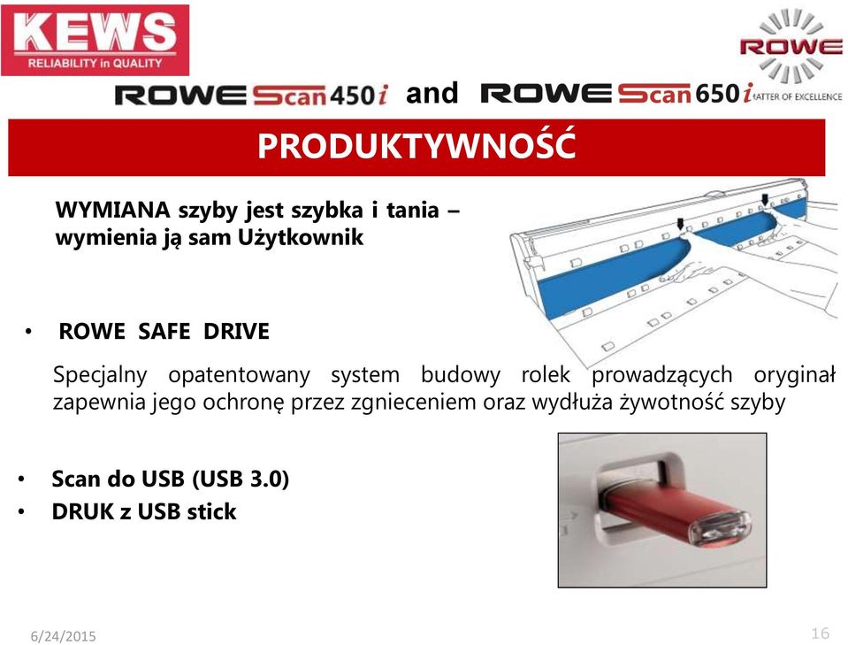 rolek prowadzących oryginał zapewnia jego ochronę przez zgnieceniem