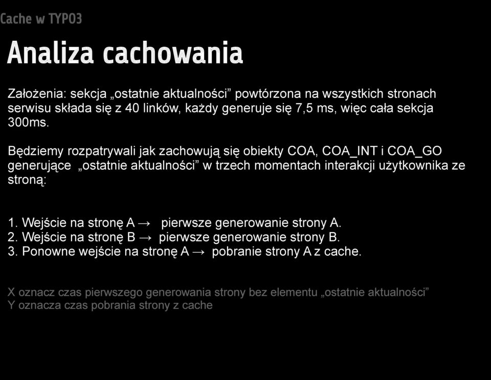 Będziemy rozpatrywali jak zachowują się obiekty COA, COA_INT i COA_GO generujące ostatnie aktualności w trzech momentach interakcji użytkownika ze stroną: 1.