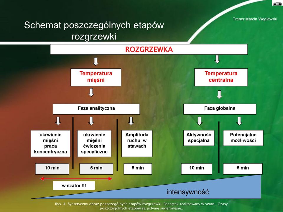 (dynamika) Aktywność specjalna Potencjalne możliwości 10 min 5 min 5 min 10 min 5 min w szatni!!! intensywność Rys.