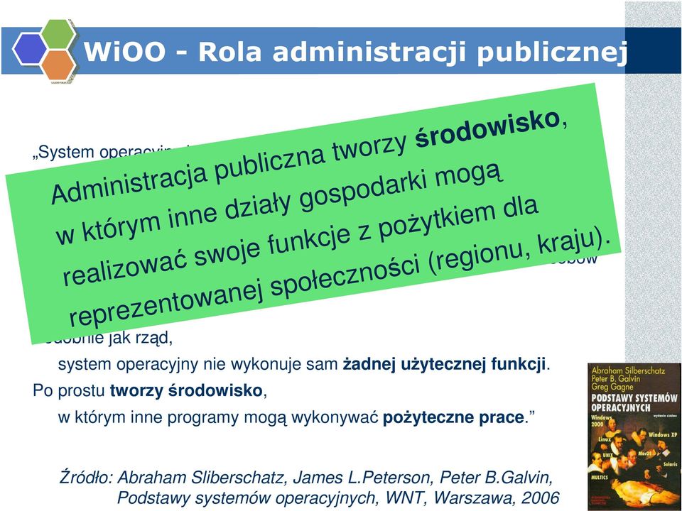 System operacyjny dostarcza środków do właściwego użycia tych zasobów realizować swoje funkcje z pożytkiem dla w działającym systemie komputerowym.