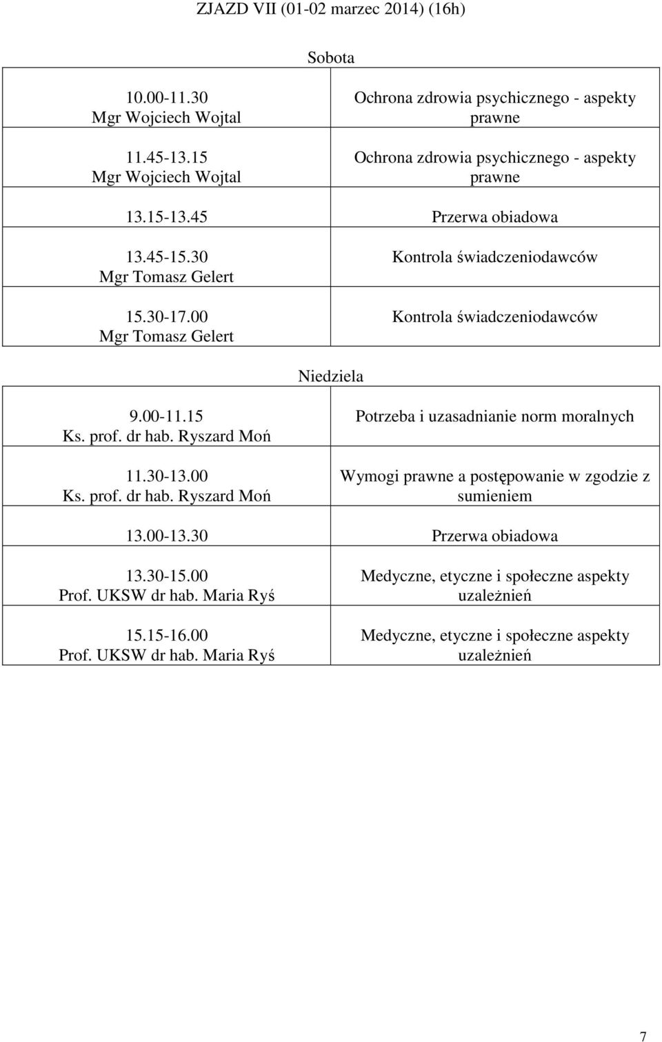 00 Ks. prof. dr hab. Ryszard Moń Potrzeba i uzasadnianie norm moralnych Wymogi prawne a postępowanie w zgodzie z sumieniem 13.00-13.30 Przerwa obiadowa 13.30-15.