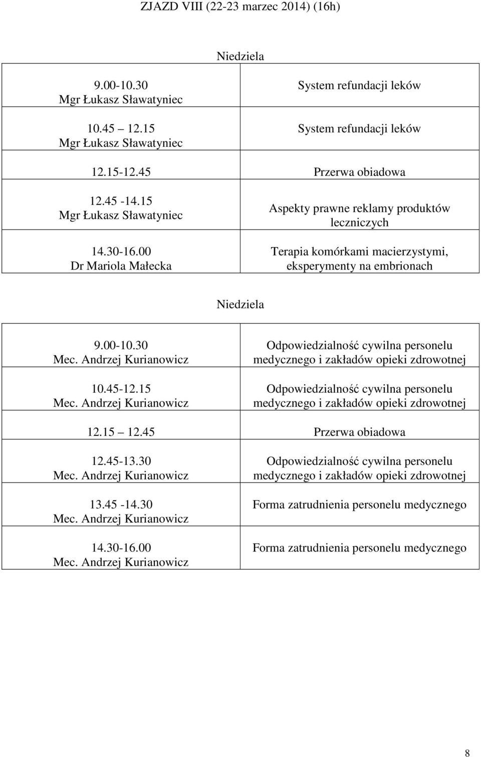 Andrzej Kurianowicz Odpowiedzialność cywilna personelu medycznego i zakładów opieki zdrowotnej Odpowiedzialność cywilna personelu medycznego i zakładów opieki zdrowotnej 12.15 12.