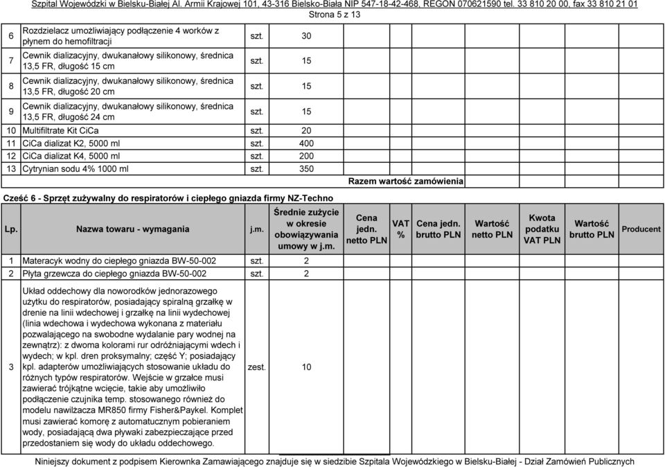 00 2 CiCa dializat K, 000 ml 00 3 Cytrynian sodu 000 ml szt.