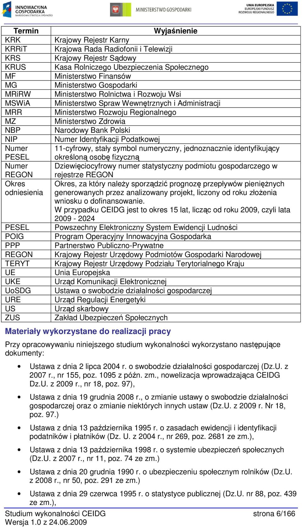 Wewnętrznych i Administracji Ministerstwo Rozwoju Regionalnego Ministerstwo Zdrowia Narodowy Bank Polski Numer Identyfikacji Podatkowej 11-cyfrowy, stały symbol numeryczny, jednoznacznie