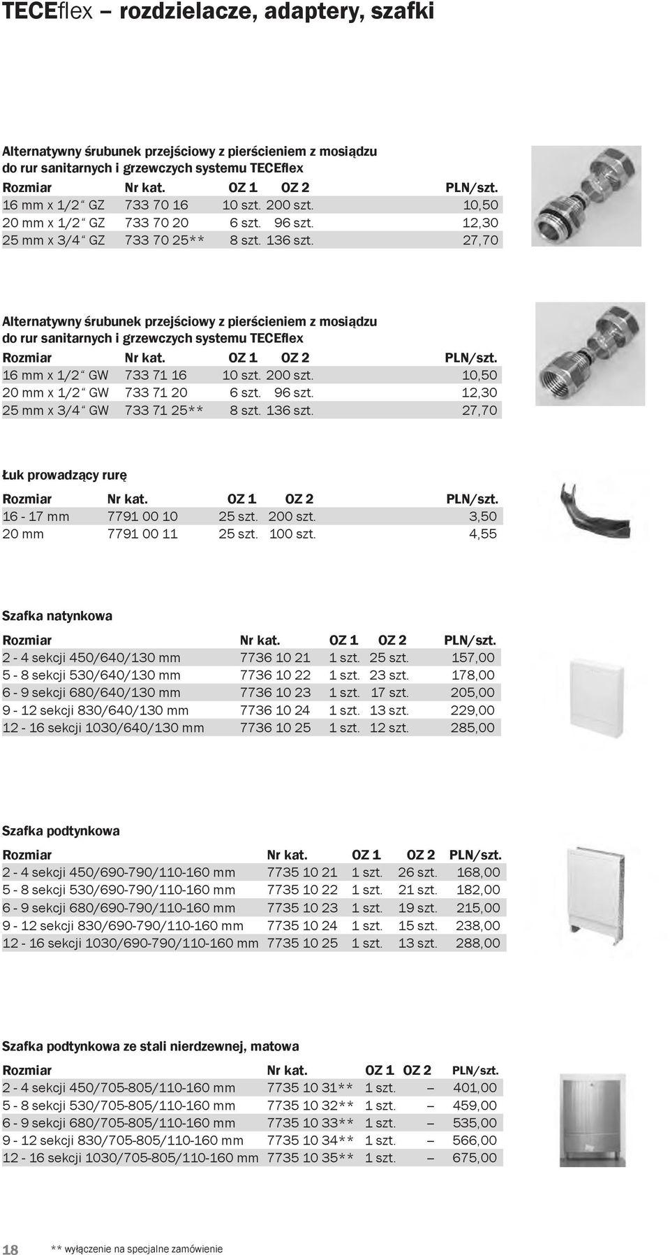 27,70 Alternatywny śrubunek przejściowy z pierścieniem z mosiądzu do rur sanitarnych i grzewczych systemu TECEflex 16 mm x 1/2 GW 733 71 16 10 szt. 200 szt. 10,50 20 mm x 1/2 GW 733 71 20 6 szt.