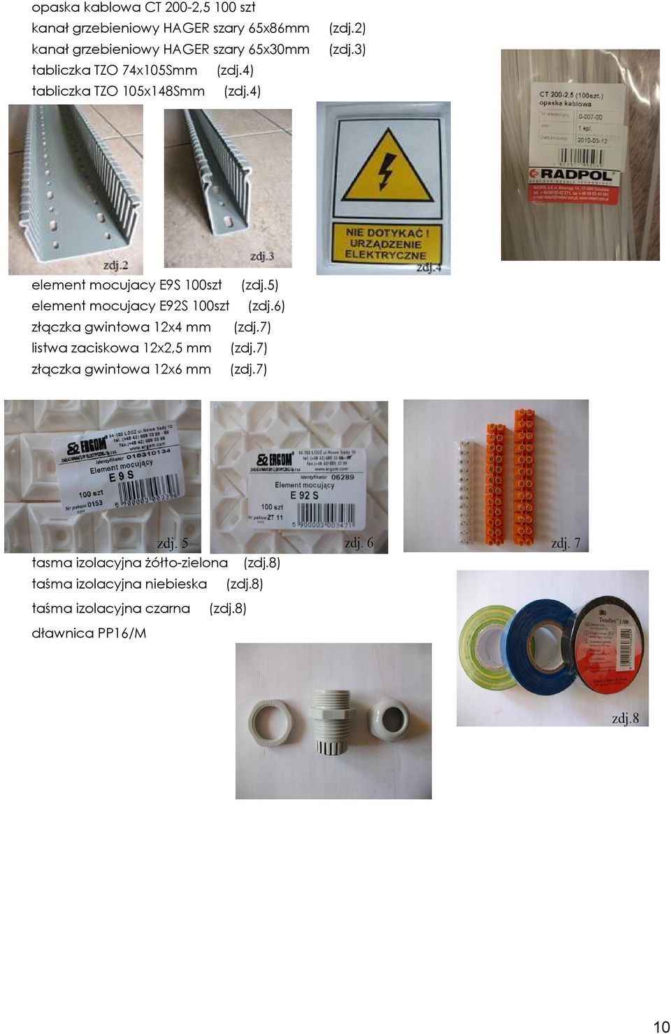 4) element mocujacy E9S 100szt (zdj.5) element mocujacy E92S 100szt (zdj.6) złączka gwintowa 12x4 mm (zdj.