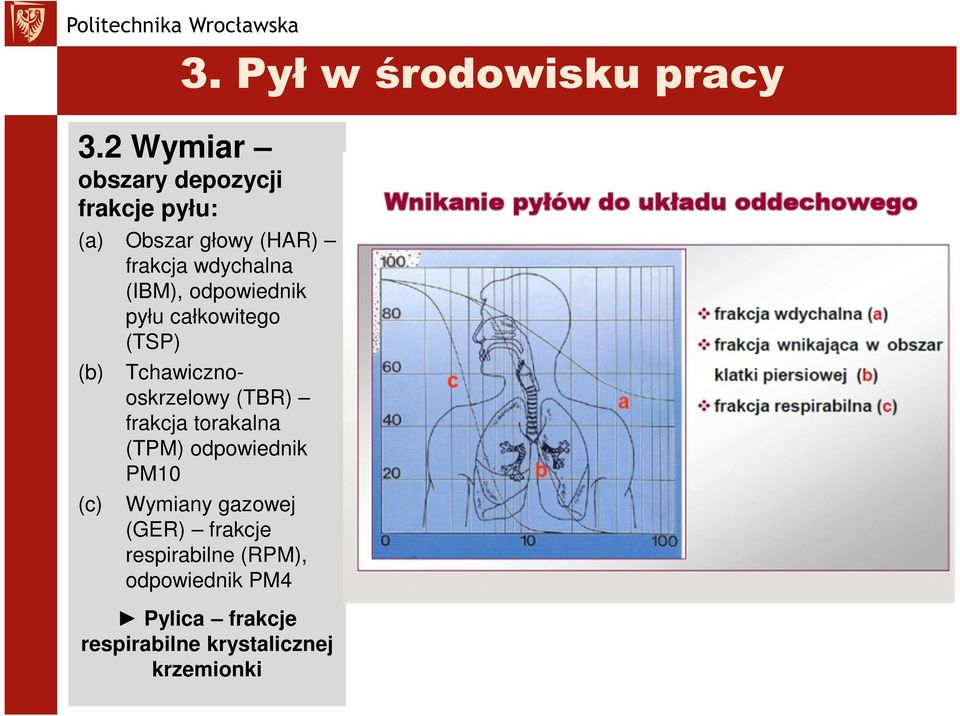 (IBM), odpowiednik pyłu całkowitego (TSP) (b) (c) Tchawicznooskrzelowy (TBR) frakcja