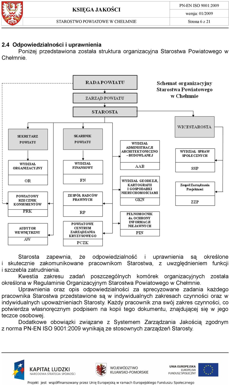 Kwestia zakresu zadań poszczególnych komórek organizacyjnych została określona w Regulaminie Organizacyjnym Starostwa Powiatowego w Chełmnie.