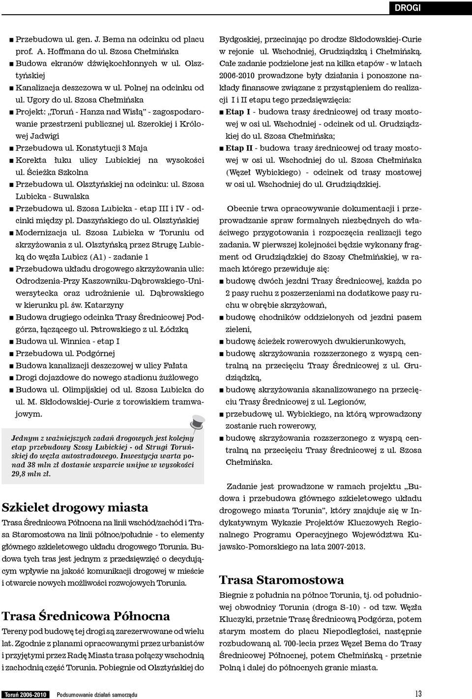 Konstytucji 3 Maja n Korekta łuku ulicy Lubickiej na wysokości ul. Ścieżka Szkolna n Przebudowa ul. Olsztyńskiej na odcinku: ul. Szosa Lubicka - Suwalska n Przebudowa ul.