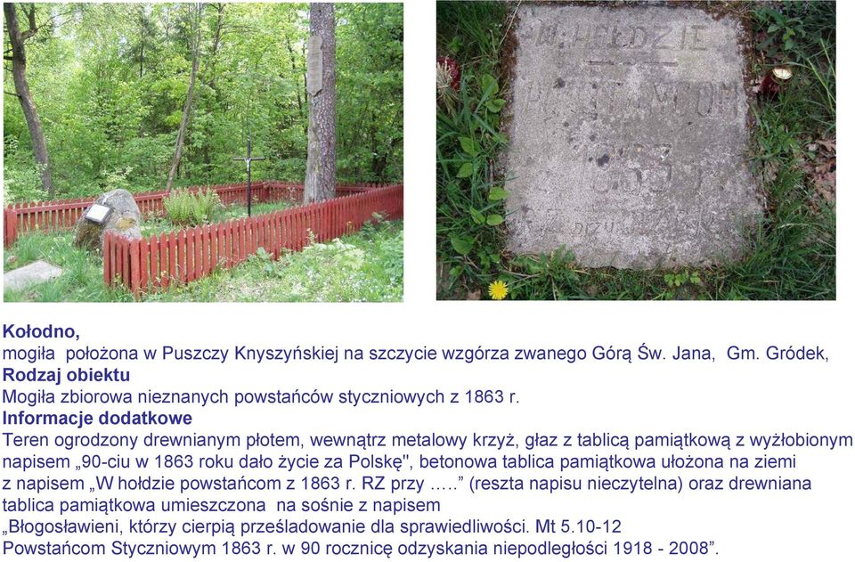 tablica pamiątkowa ułożona na ziemi z napisem W hołdzie powstańcom z 1863 r. RZ przy.