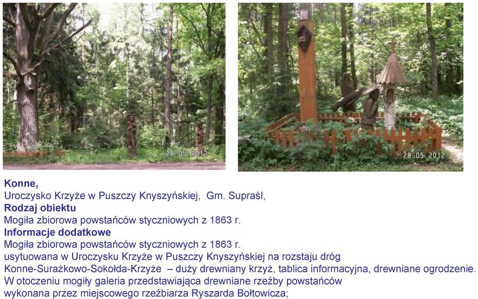 usytuowana w Uroczysku Krzyże w Puszczy Knyszyńskiej na rozstaju dróg Konne-Surażkowo-Sokołda-Krzyże duży