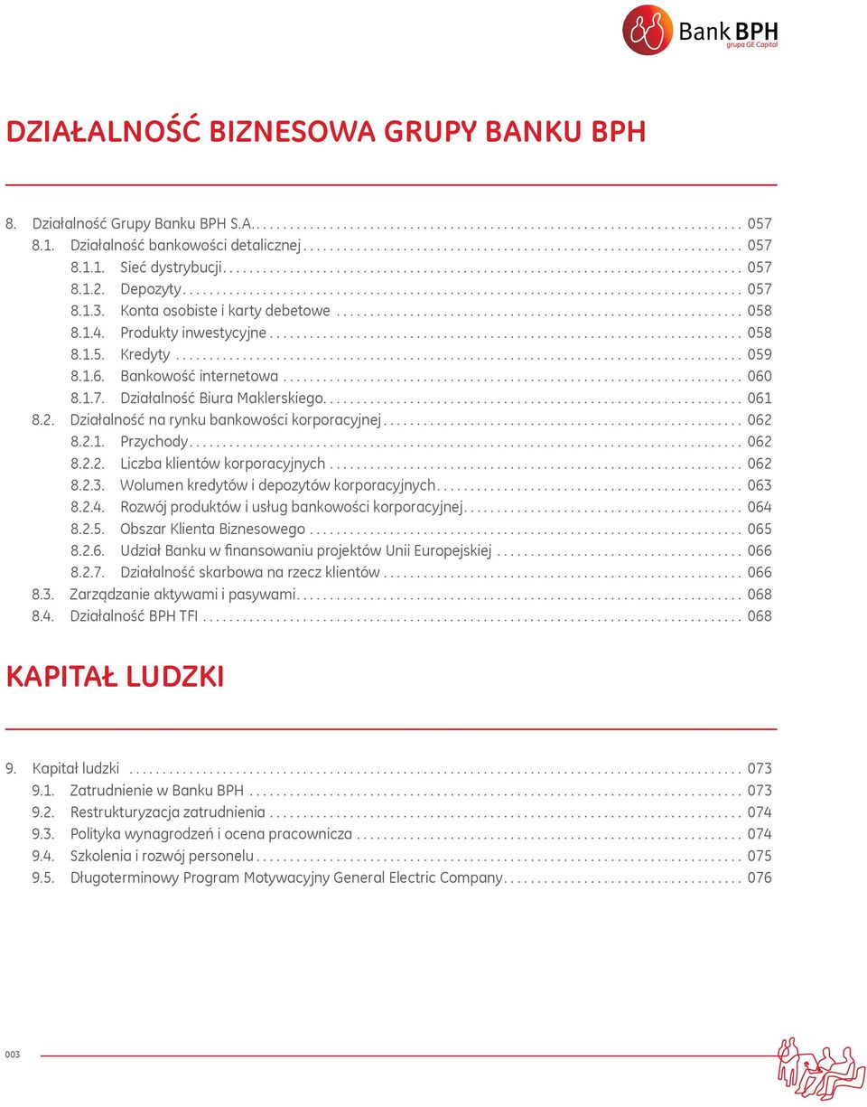 Działalność na rynku bankowości korporacyjnej... 062 8.2.1. Przychody... 062 8.2.2. Liczba klientów korporacyjnych... 062 8.2.3. Wolumen kredytów i depozytów korporacyjnych... 063 8.2.4.