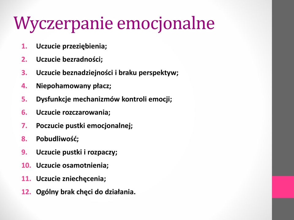 Dysfunkcje mechanizmów kontroli emocji; 6. Uczucie rozczarowania; 7.