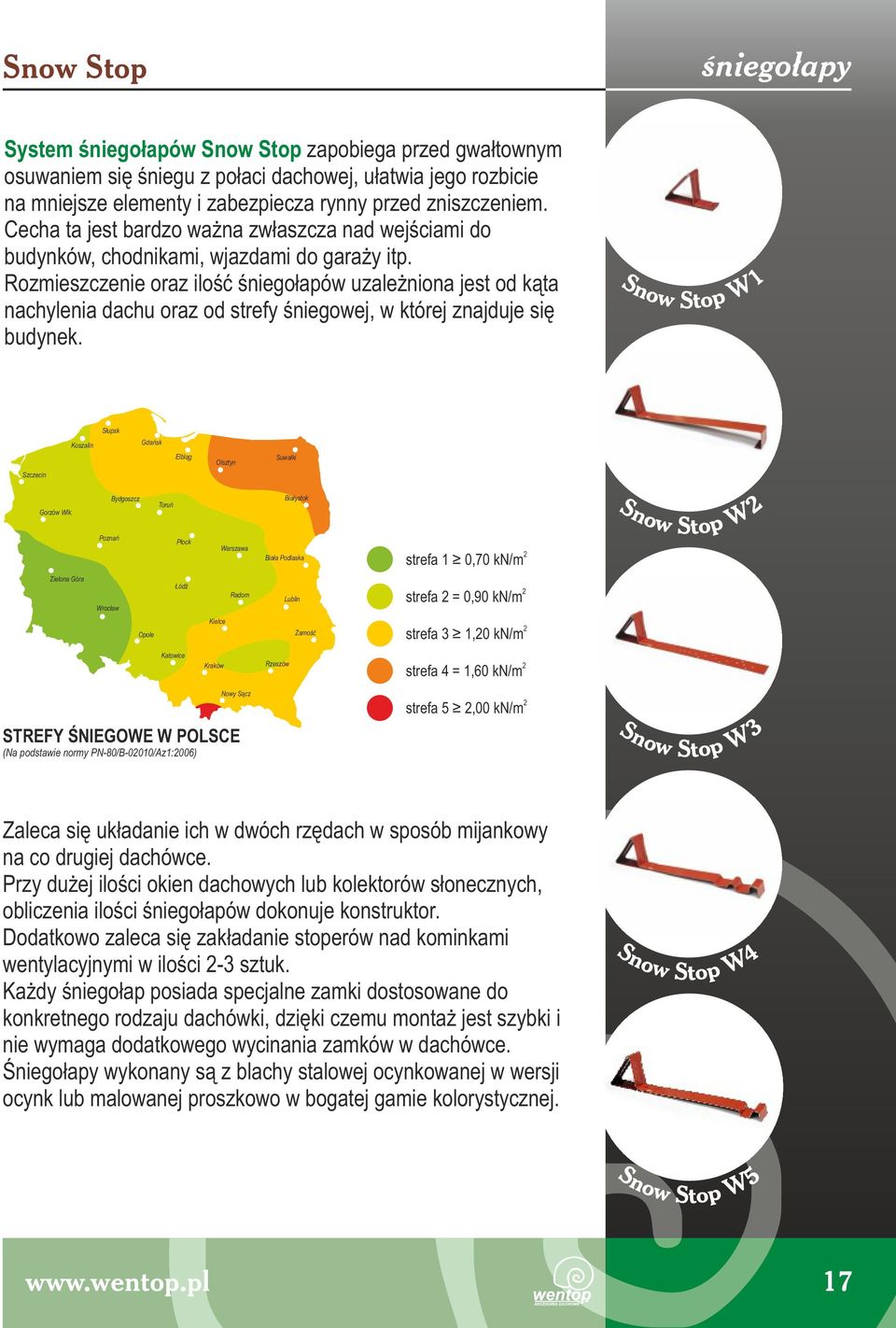 Rozmieszczenie oraz ilość śniegołapów uzależniona jest od kąta nachylenia dachu oraz od strefy śniegowej, w której znajduje się budynek.