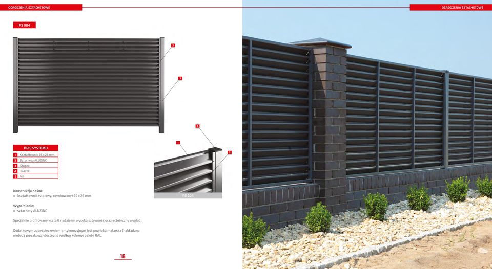 sztachety ALUZINC Specjalnie profilowany kształt nadaje im wysoką sztywność oraz estetyczny wygląd.