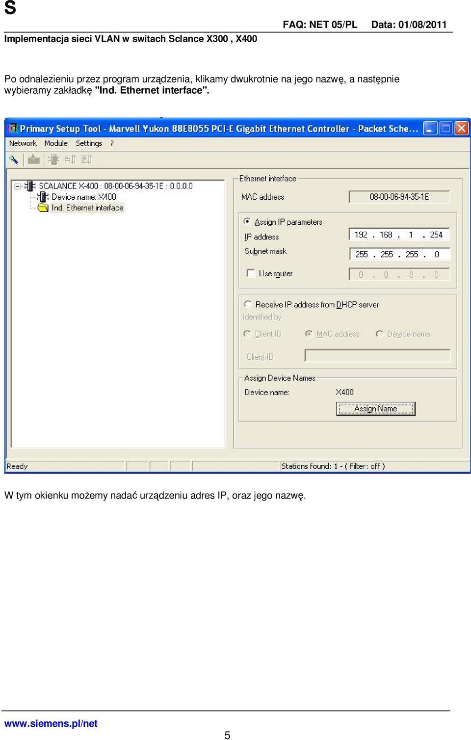 wybieramy zak adk "Ind. Ethernet interface".