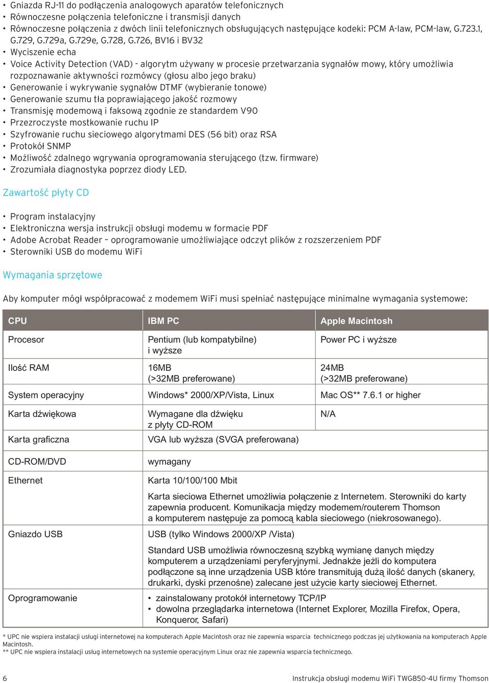 726, BV16 i BV32 Wyciszenie echa Voice Activity Detection (VAD) - algorytm używany w procesie przetwarzania sygnałów mowy, który umożliwia rozpoznawanie aktywności rozmówcy (głosu albo jego braku)