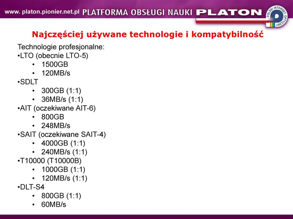 (1:1) AIT (oczekiwane AIT-6) 800GB 248MB/s SAIT (oczekiwane SAIT-4) 4000GB