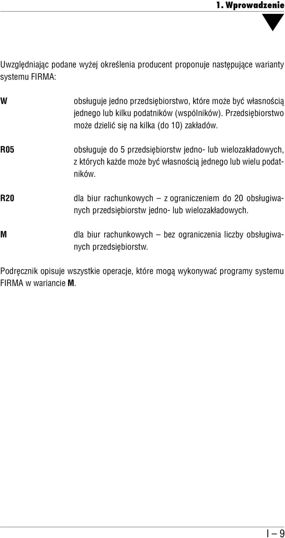 obsługuje do 5 przedsiębiorstw jedno lub wielozakładowych, z których każde może być własnością jednego lub wielu podat ników.