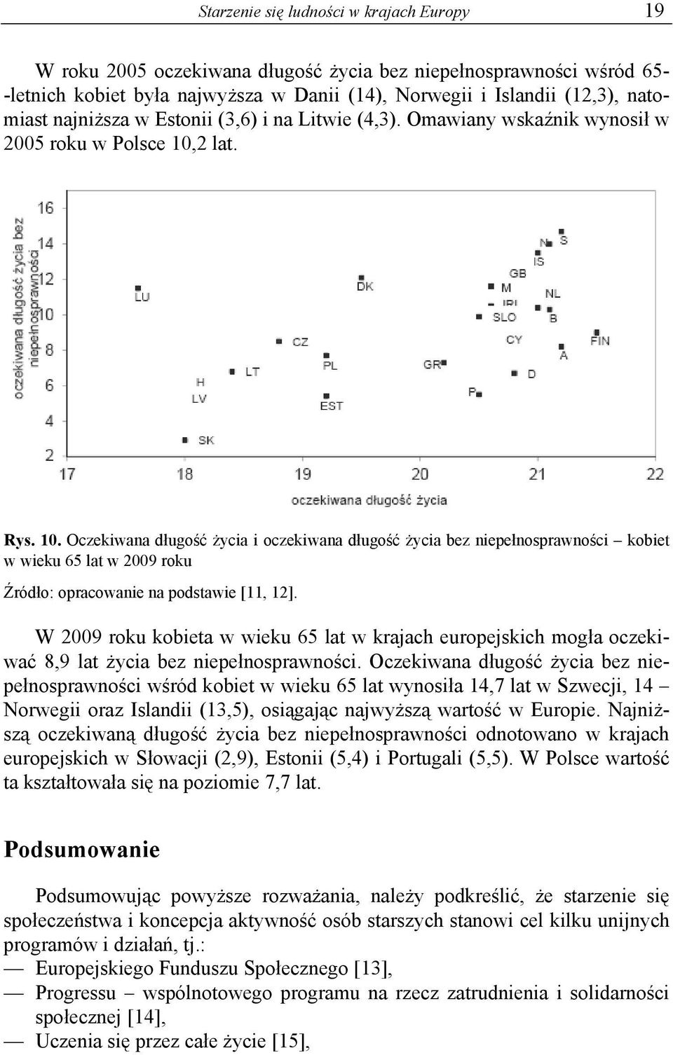 2 lat. Rys. 10. Oczekiwana długość życia i oczekiwana długość życia bez niepełnosprawności kobiet w wieku 65 lat w 2009 roku Źródło: opracowanie na podstawie [11, 12].