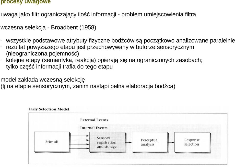 buforze sensorycznym (nieograniczona pojemność) kolejne etapy (semantyka, reakcja) opierają się na ograniczonych zasobach; tylko