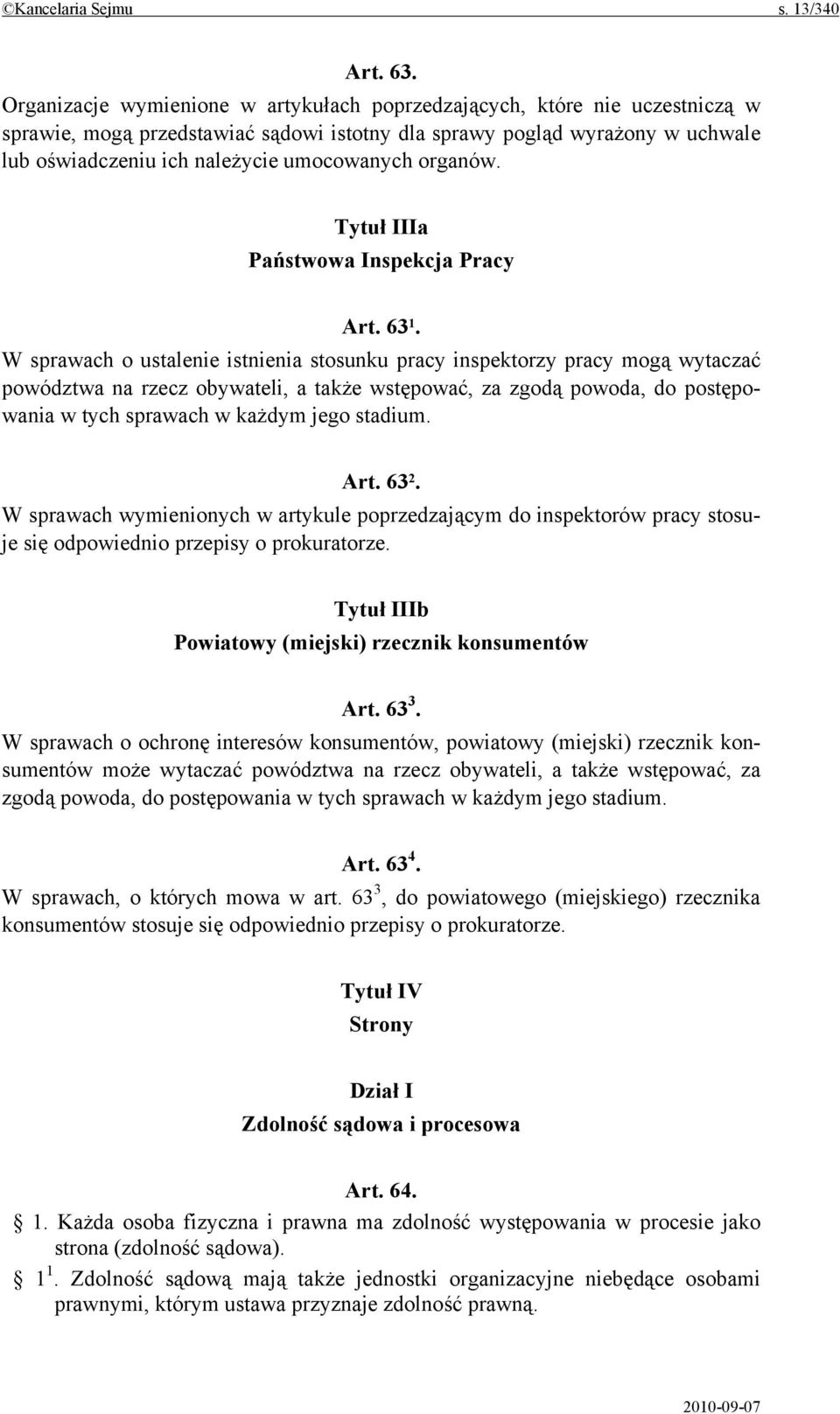 organów. Tytuł IIIa Państwowa Inspekcja Pracy Art. 63 1.