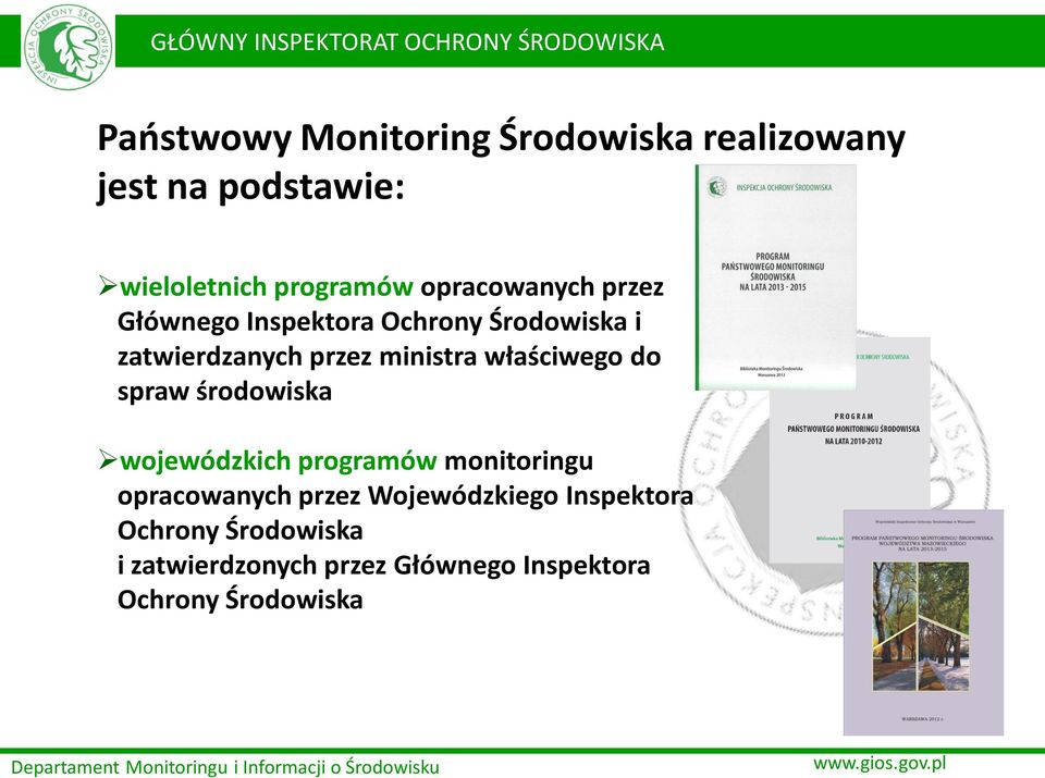 właściwego do spraw środowiska wojewódzkich programów monitoringu opracowanych przez