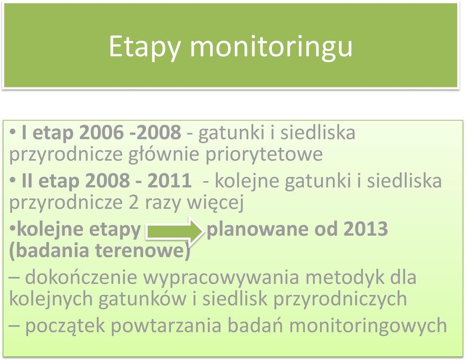 więcej kolejne etapy planowane od 2013 (badania terenowe) dokończenie wypracowywania